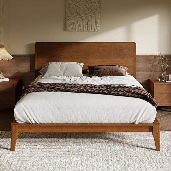 Merax Queen Bamboo Platform Bed with Tall Headboard