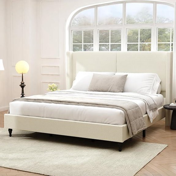 55.5 Beige Upholstered King Headboard Bed Frame