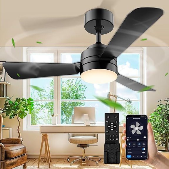 Small Ceiling Fan with Light Dimmable Remote Black