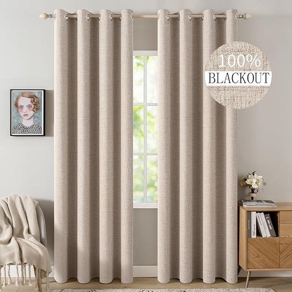 MIULEE Blackout Linen Curtains for Bedroom 2 Panels