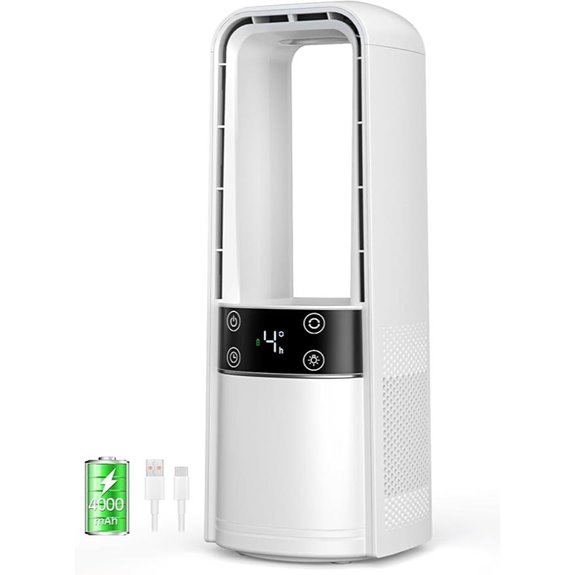 Bladeless Oscillating Rechargeable Desk Fan with Night Light