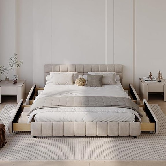 DEINPPA California King Bed with Headboard & Storage