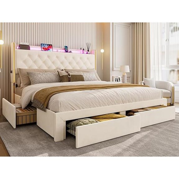 IKIFLY California King Bed Frame with Storage & Lights
