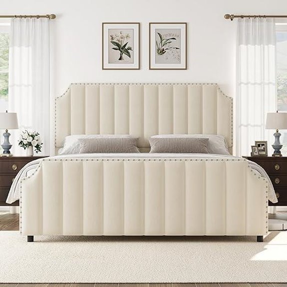 GarveeHome California King Velvet Bed with Tall Headboard