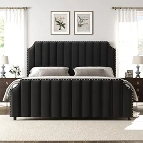 GarveeHome California King Velvet Bed Frame with Headboard