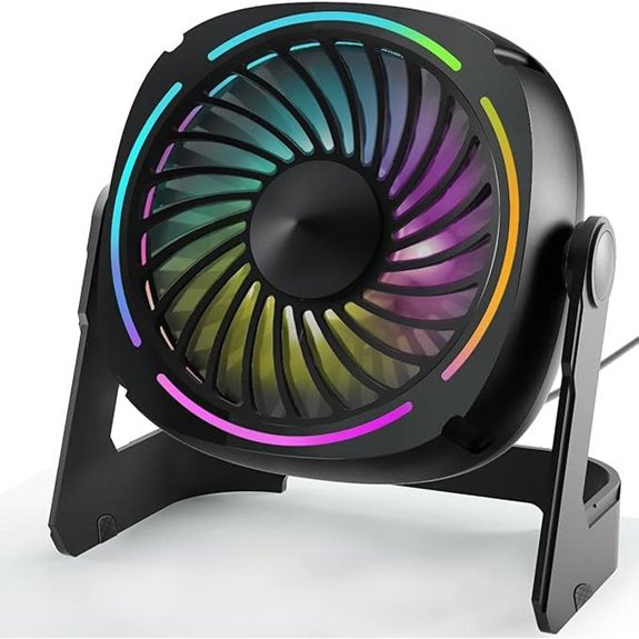 Small USB Desk Fan with LED Lights and 360° Rotation