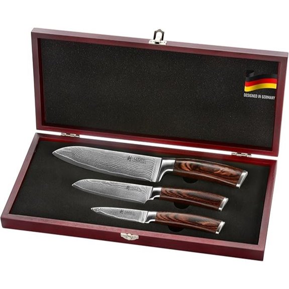 Wakoli Damascus Kitchen Knife Set with Wooden Box