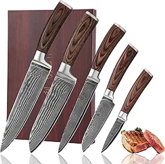 Wakoli EDIB Damascus Knife Set with Pakkawood Handles