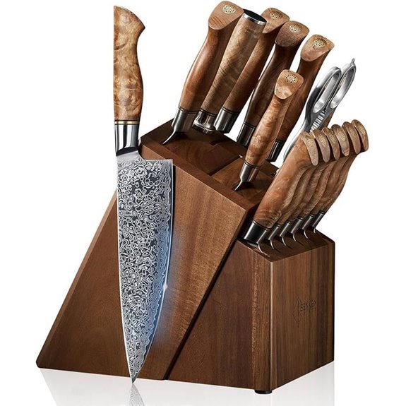 SENKEN Damascus Knife Block Set with VG10 Steel