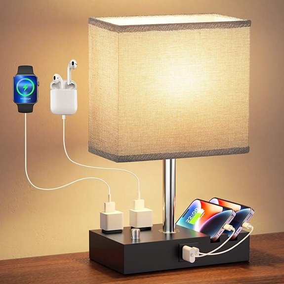Kakanuo Dimmable Nightstand Lamp with USB Ports