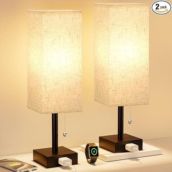 Set of 2 Bedside Lamps with Outlets and Color Options