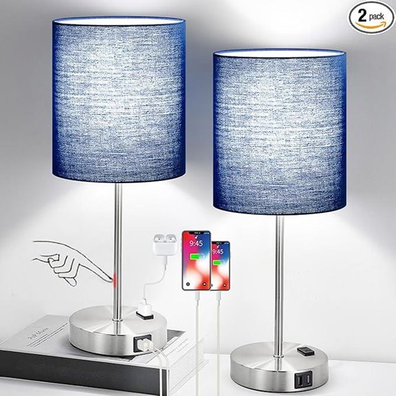 Set of 2 Touch Control Table Lamps with USB