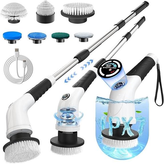 Electric Spin Scrubber with 3-Speed and Long Handle
