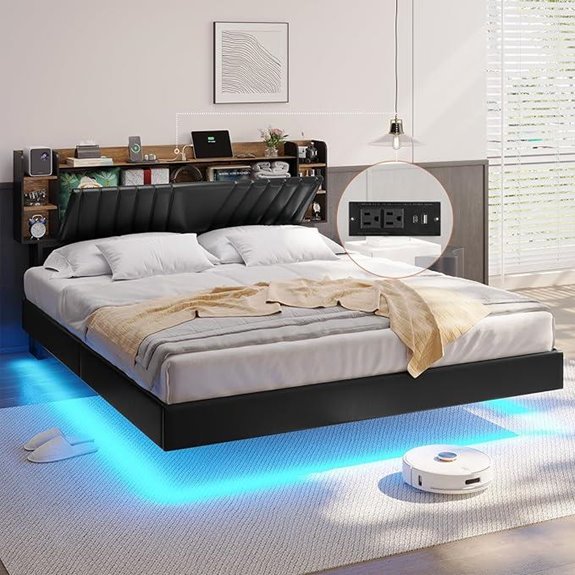 Floating California King Bed Frame with Storage & LED Lights