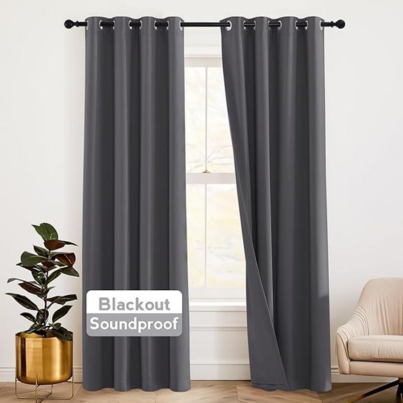 RYB HOME Soundproof Blackout Curtains Gray 84-inch Pair