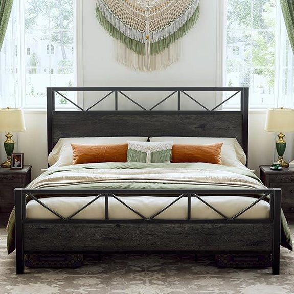 LIKIMIO King Bed Frame with Industrial Headboard