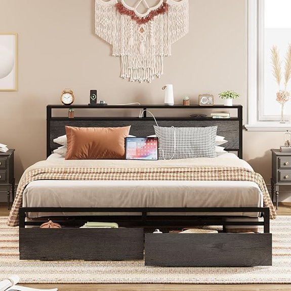 LIKIMIO King Bed Frame with Storage and Charging
