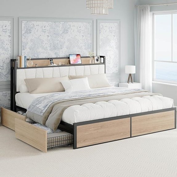 LIKIMIO King Bed Frame with Storage and Charging