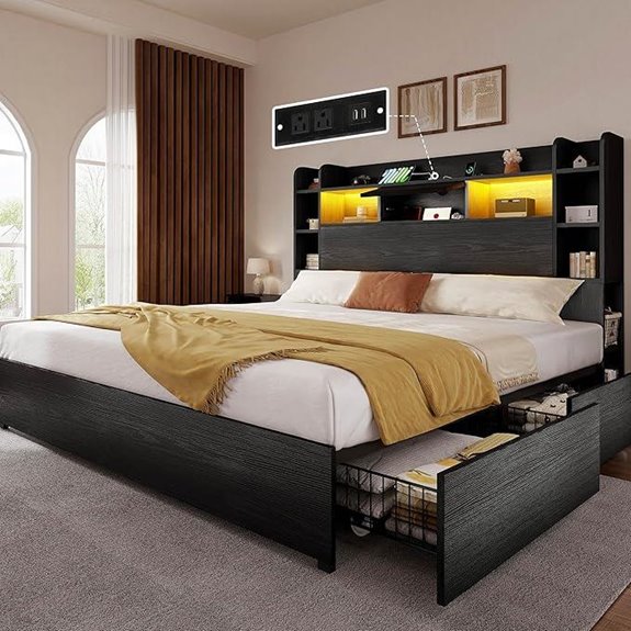 YITAHOME King Bed Frame with Storage & LED Lights