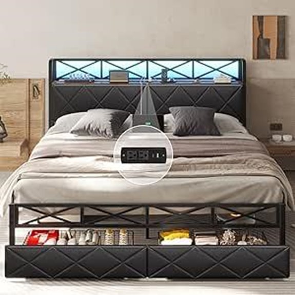 DICTAC California King Bed Frame with Storage and LED