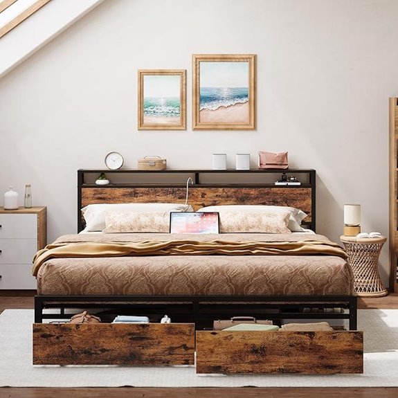 LIKIMIO King Bed Frame with Storage and Charging