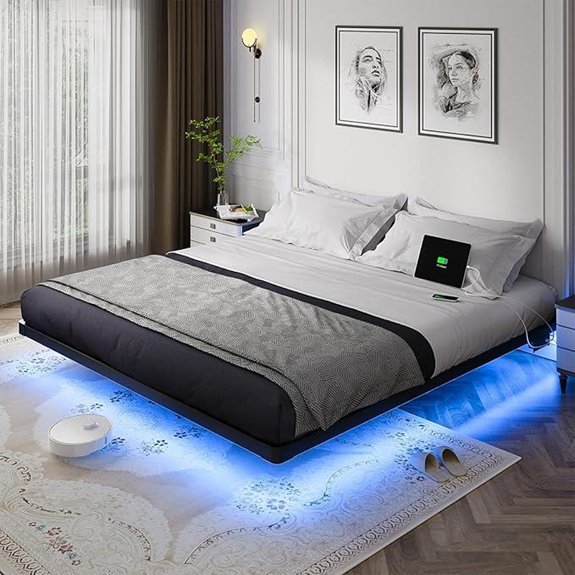 OLEVS King Size Floating Bed Frame with LED Lights