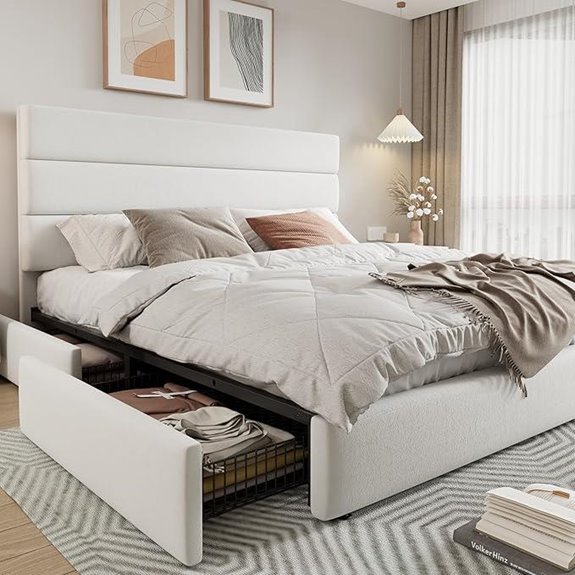 Allewie King Size Platform Bed with Storage and Upholstered Headboard