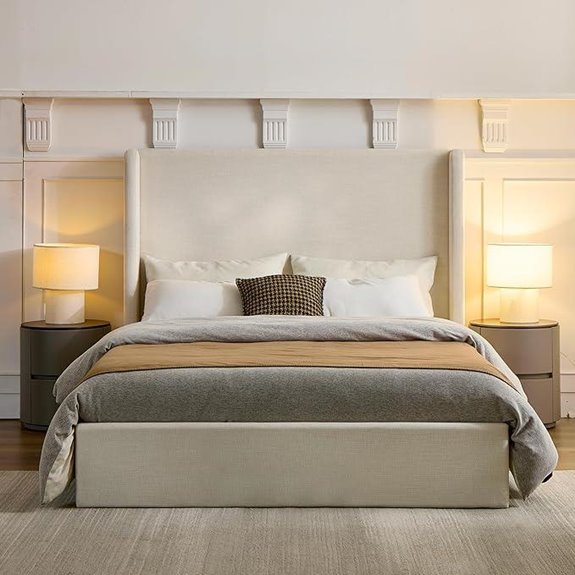 King Size Upholstered Platform Bed with Tall Headboard