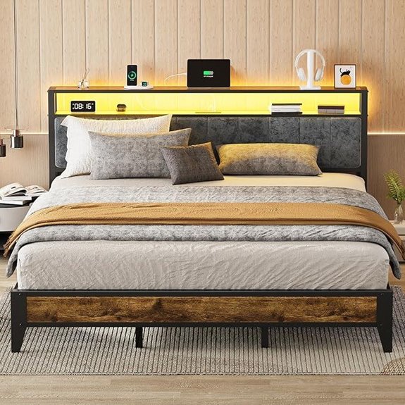 OLEVS King Bed Frame with Storage & LED Light