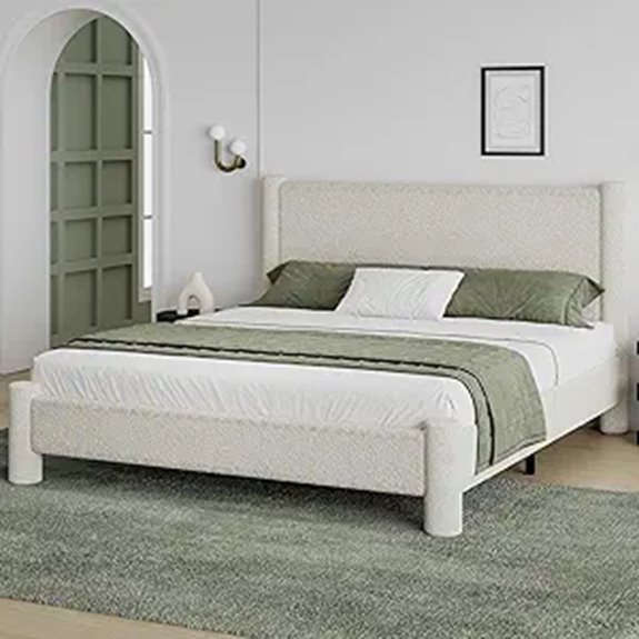 California King Boucle Upholstered Bed Frame