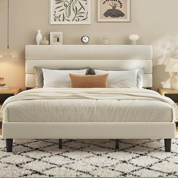 King Size Velvet Upholstered Platform Bed Frame