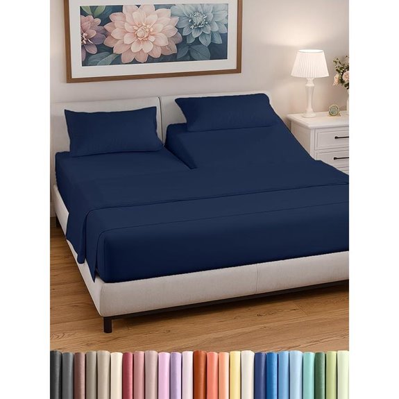 Split Head King Sheets Set Breathable Deep Pocket Navy