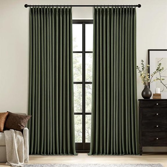 MIULEE Olive Green Blackout Linen Curtains (2 Panels)