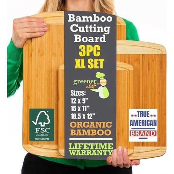 Greener Chef Organic Bamboo Cutting Boards (Set of 3)