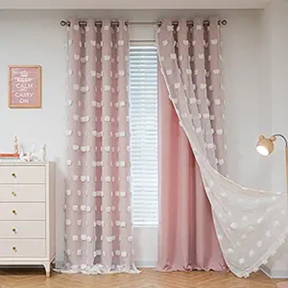 MYSKY HOME Pink Bedroom Curtains with Sheer Overlay