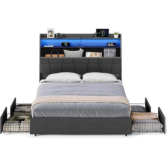 VASAGLE Queen Bed Frame with Storage & LED Lights