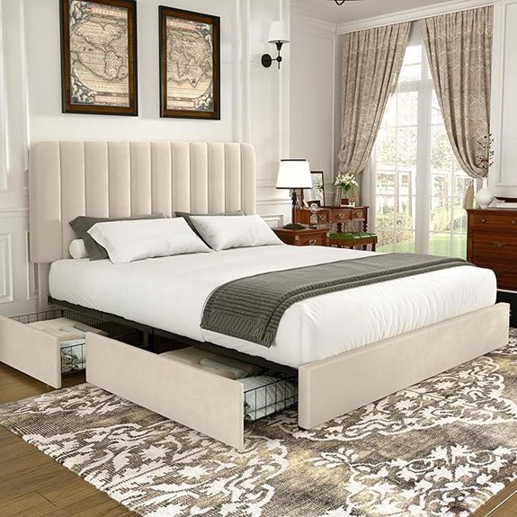VECELO Queen Upholstered Bed Frame with Storage