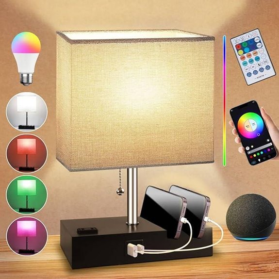 Smart RGB Dimmable Bedside Lamp with Charging Ports