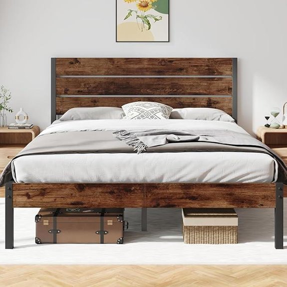 Rustic Queen Bed Frame with Storage and Metal Support