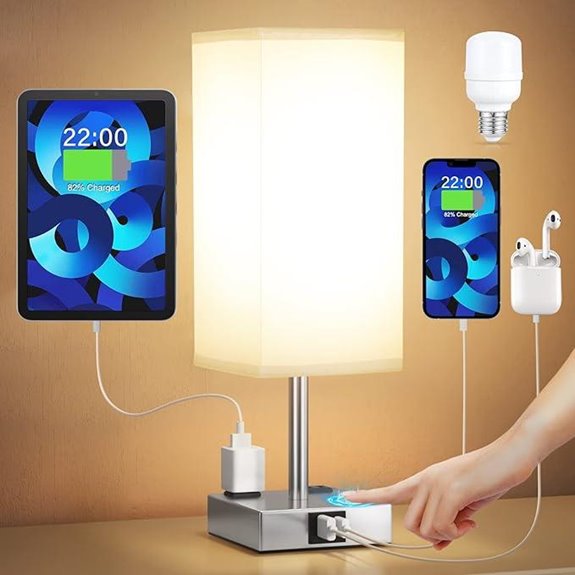 Upgraded Touch Bedside Lamp with USB & Outlets