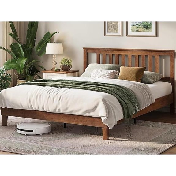 LINSY Solid Wood Queen Bed Frame with Headboard