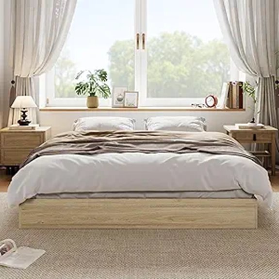 Solid Wood Platform Bed with Wooden Slats