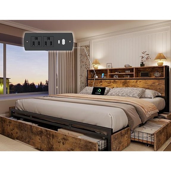 EnHomee King Bed Frame with Storage and Charging