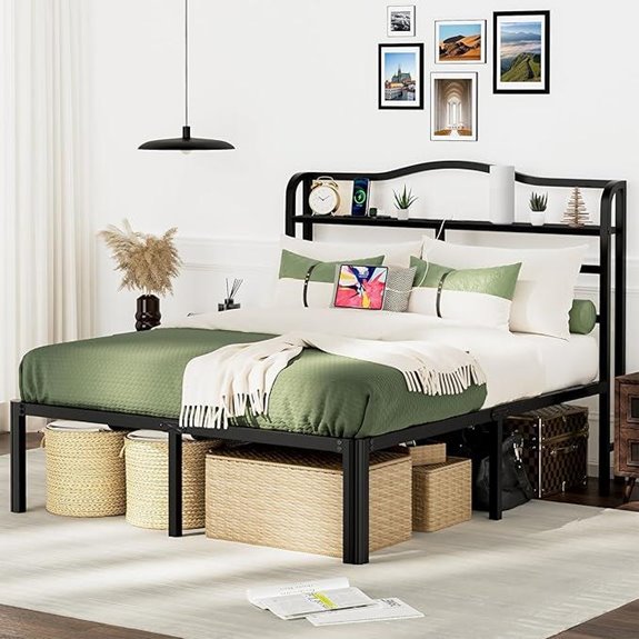 Queen Metal Bed Frame with Storage and Charging