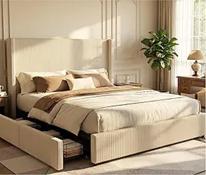 IDEALHOUSE King Bed Frame with Storage Drawers