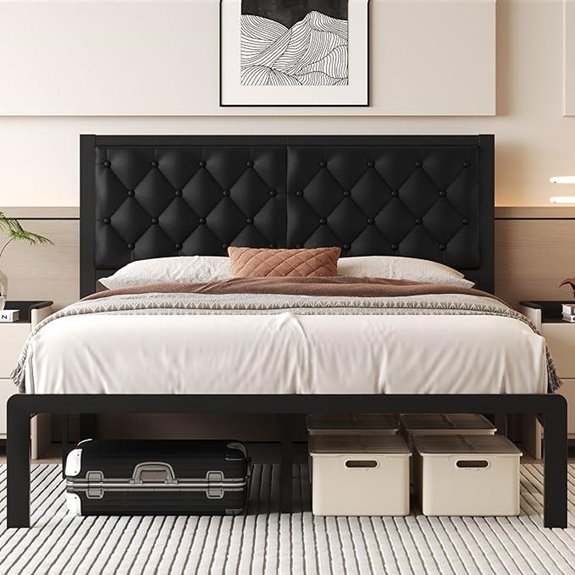 Upholstered Queen Bed Frame with Storage and Metal Slats