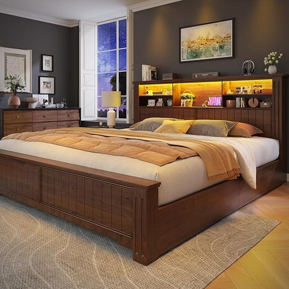 EnHomee King Bed Frame with Storage & LED Lights