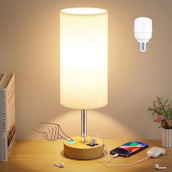 Dicoool Touch Bedside Lamp with USB Charging Station