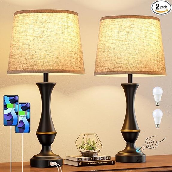 Seealle Touch Lamps Set of 2 with USB C+A Dimmable