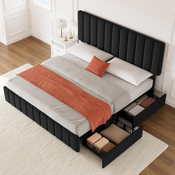 IDEALHOUSE King Upholstered Bed with Storage Drawers